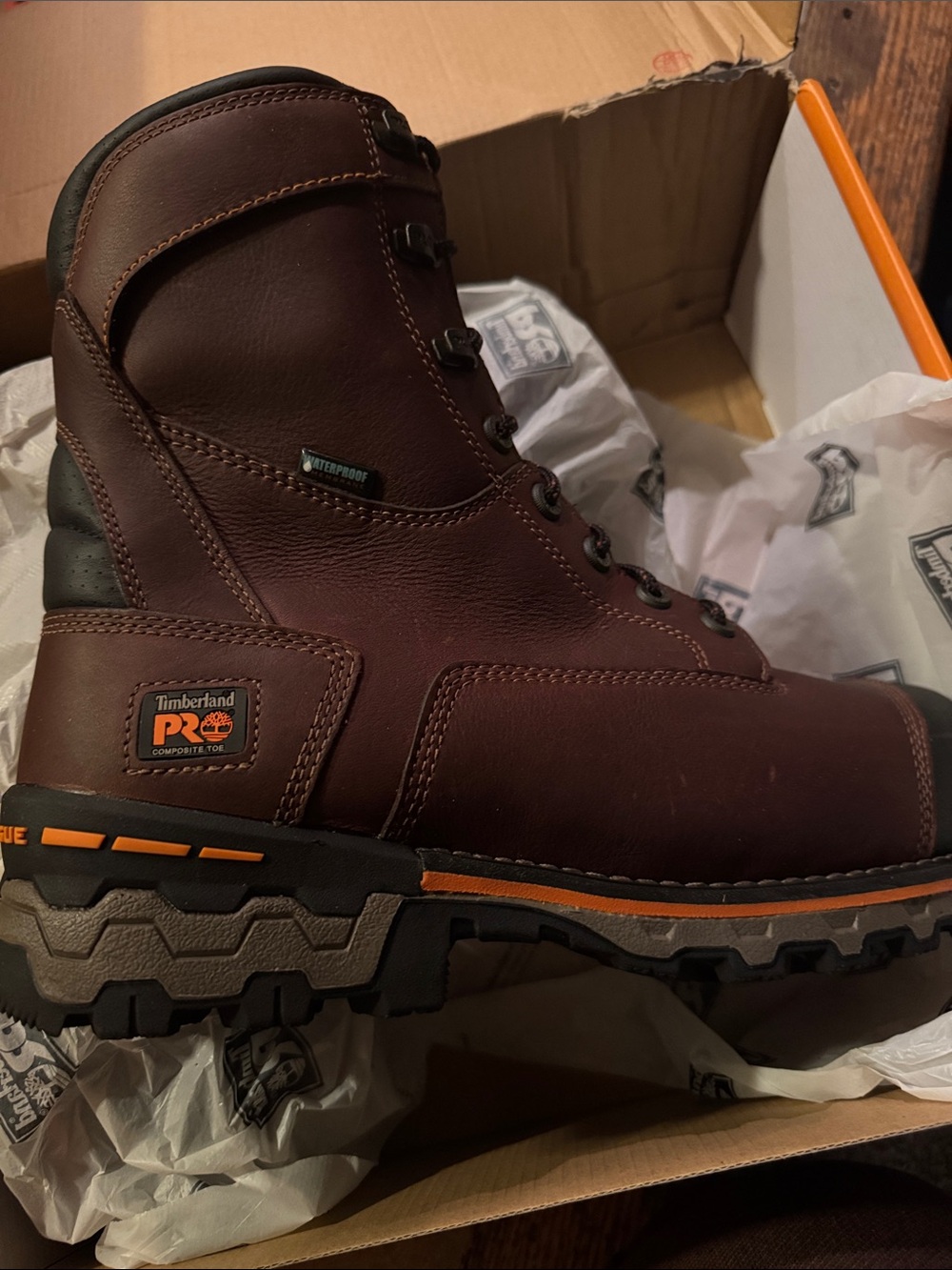 Timberland PRO Brown Work Safety Boot with Orange Accents